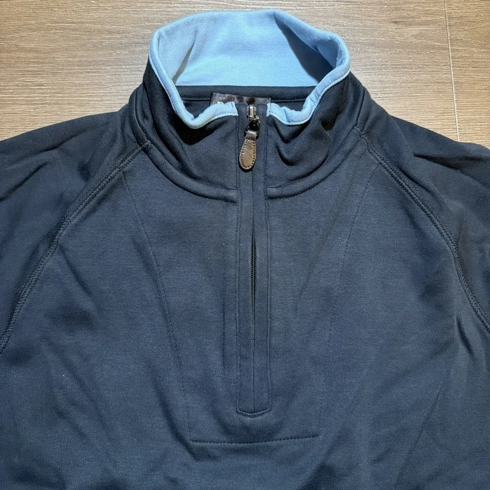 Paul Stuart Mens MEDIUM 1/4 Zip Sweater PimaCotton Pullover Mock Neck Black Blue